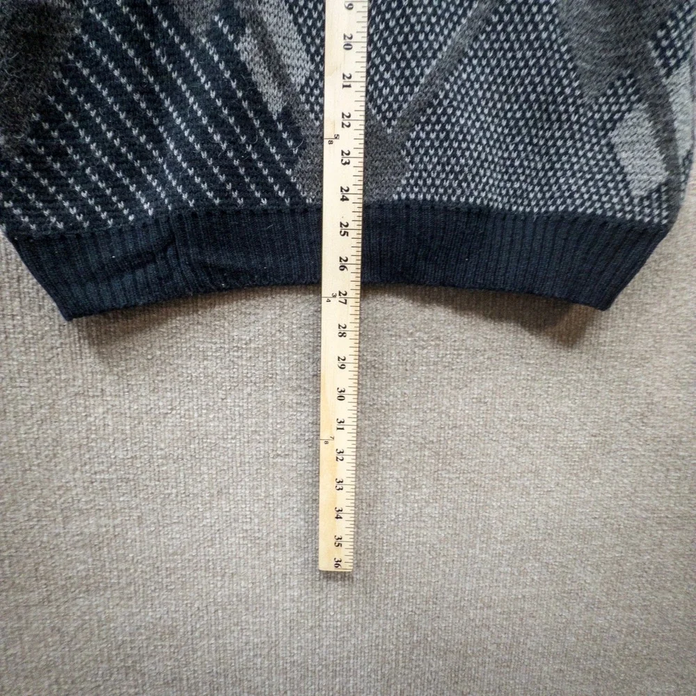 Vintage City Streets Mens Large Geometric Knit Cardigan Sweater Gray Black Korea
